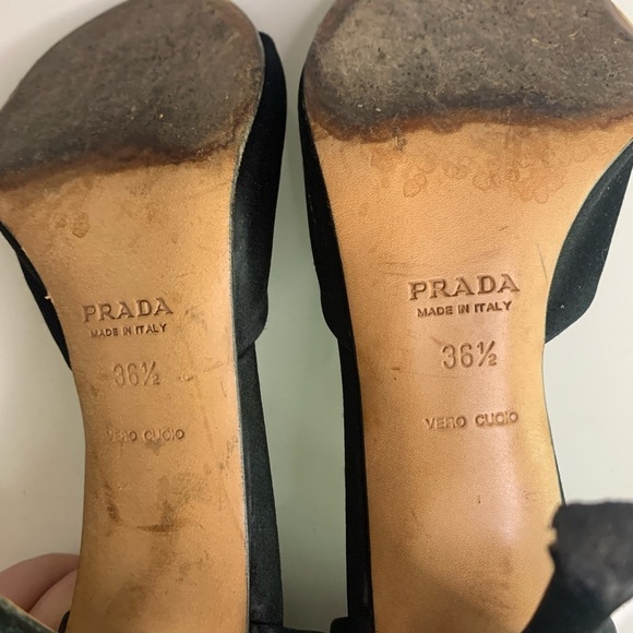 Vintage PRADA Italy black satin belt knot open toe Stiletto heels shoe 6.5 size - Picture 9 of 14